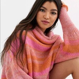 Free People Pink and Orange Cowl Neck Sweater